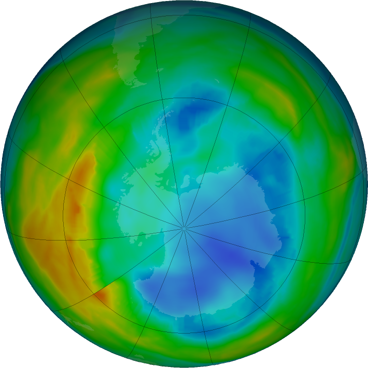 Antarctic ozone map for 03 August 2016